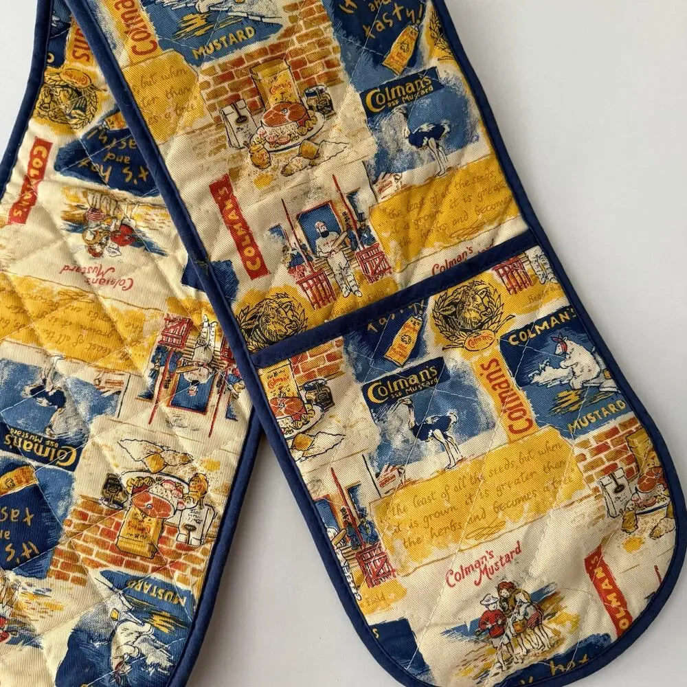 Vintage Colman’s Mustard Quilted Oven Mitts Double Ended Pot Holder